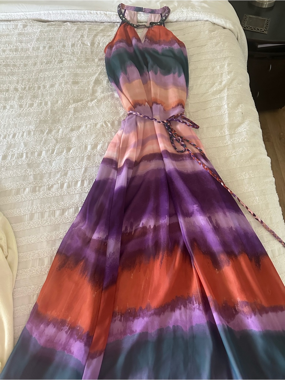Sleeveless Multicolor Striped Halter Maxi Dress